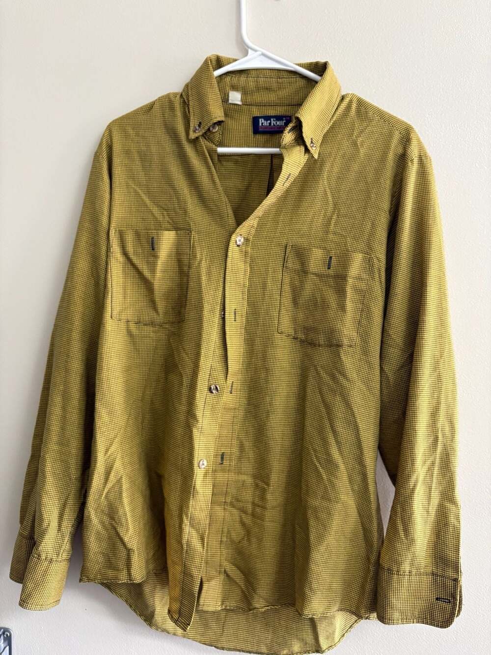 Vintage Par Four Sportswear Green Micro Checkered Button Down Shirt - Size M